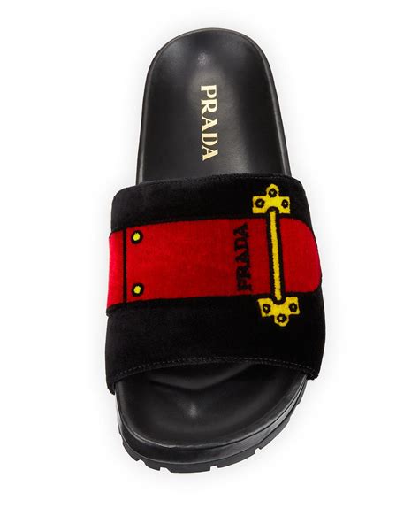 prada velvet slip on sandals|prada flat sandals black.